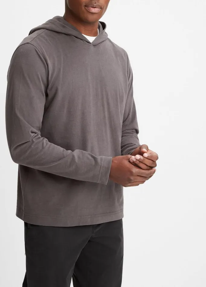 Men Sweatshirts and Hoodies Vince Sueded Jersey Hoodie Anchor Grey