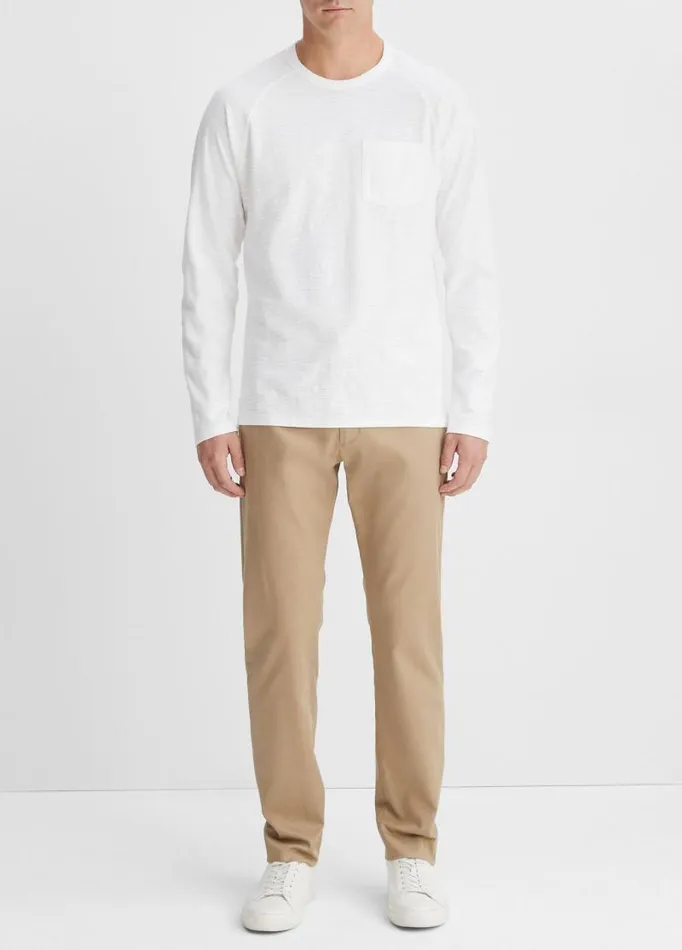 Men TShirts and Polos Vince Cotton Long Sleeve Pocket Crew TShirt Optic White Men TShirts and Polos Vince Cotton Long Sleeve Pocket Crew TShirt Optic White