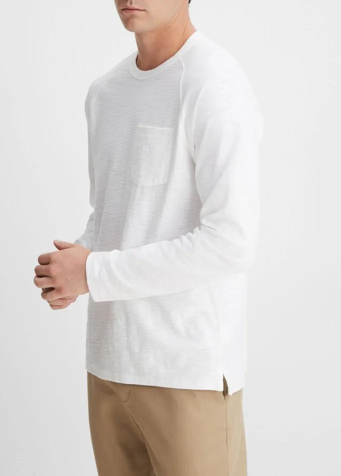 Men TShirts and Polos Vince Cotton Long Sleeve Pocket Crew TShirt Optic White