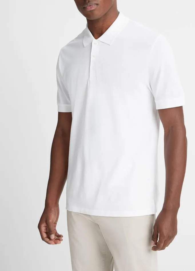 Men TShirts and Polos Vince Cotton Piqu ShortSleeve Polo Shirt Optic White