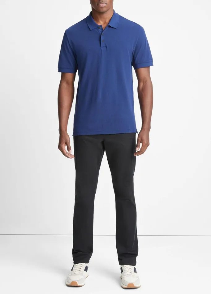 Men TShirts and Polos Vince Cotton Piqu ShortSleeve Polo Shirt Royal Blue