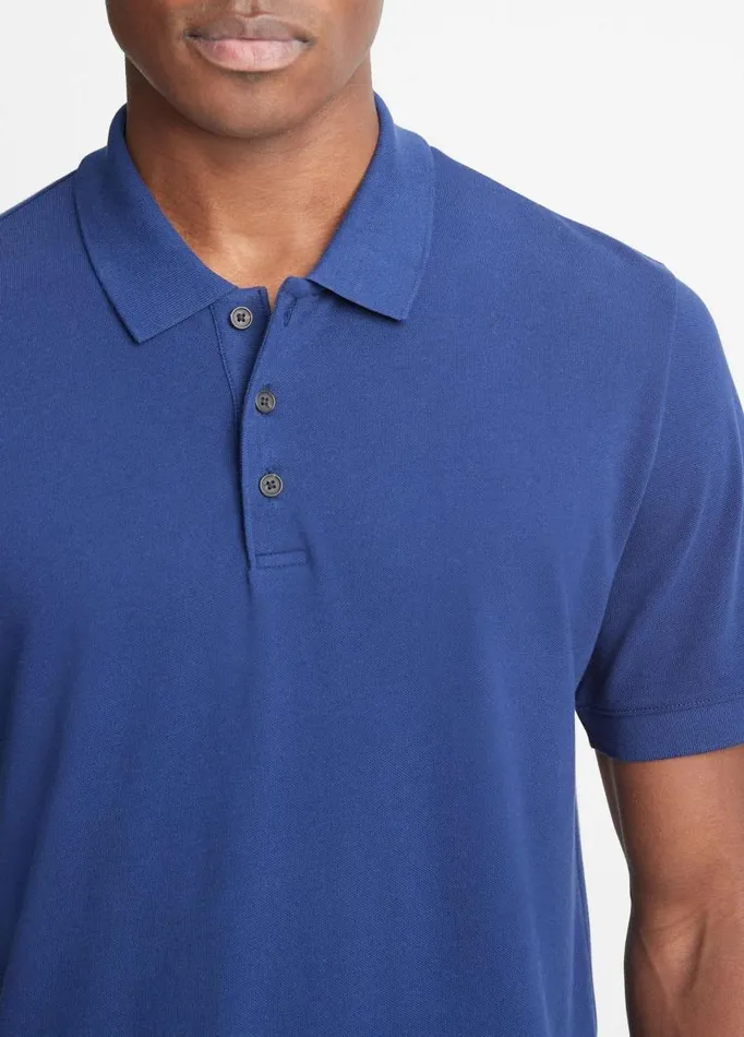 Men TShirts and Polos Vince Cotton Piqu ShortSleeve Polo Shirt Royal Blue