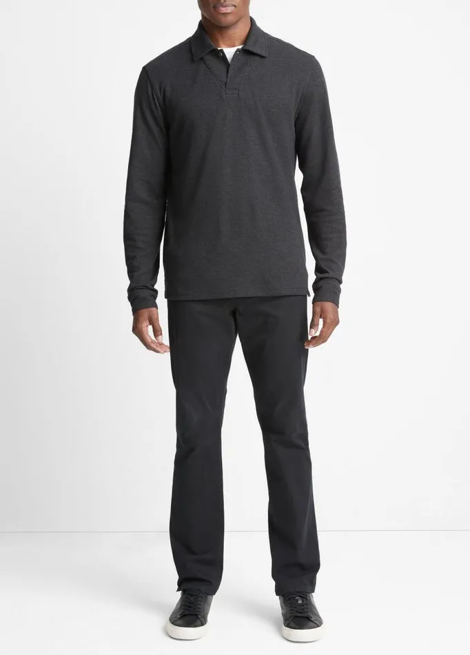 Men TShirts and Polos Vince DoubleFace LongSleeve Polo Shirt Heather Charcoaldune Grey Men TShirts and Polos Vince DoubleFace LongSleeve Polo Shirt Heather Charcoaldune Grey