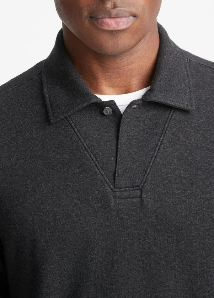 Men TShirts and Polos Vince DoubleFace LongSleeve Polo Shirt Heather Charcoaldune Grey
