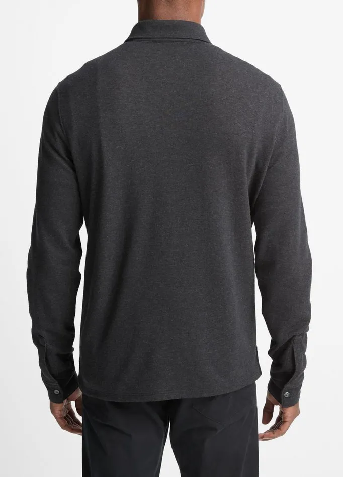 Men TShirts and Polos Vince DoubleFace LongSleeve Polo Shirt Heather Charcoaldune Grey