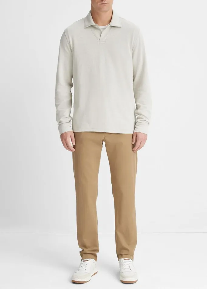 Men TShirts and Polos Vince DoubleFace LongSleeve Polo Shirt Stone Beachheather Dune Grey Men TShirts and Polos Vince DoubleFace LongSleeve Polo Shirt Stone Beachheather Dune Grey