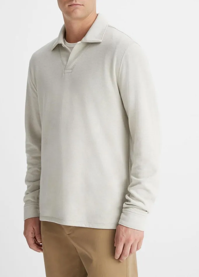 Men TShirts and Polos Vince DoubleFace LongSleeve Polo Shirt Stone Beachheather Dune Grey