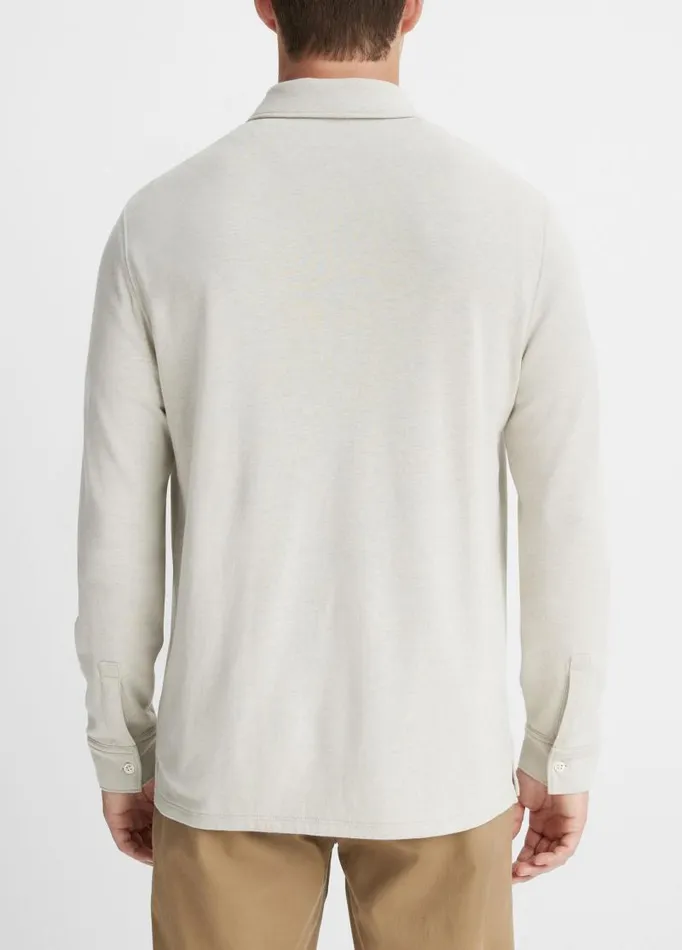 Men TShirts and Polos Vince DoubleFace LongSleeve Polo Shirt Stone Beachheather Dune Grey