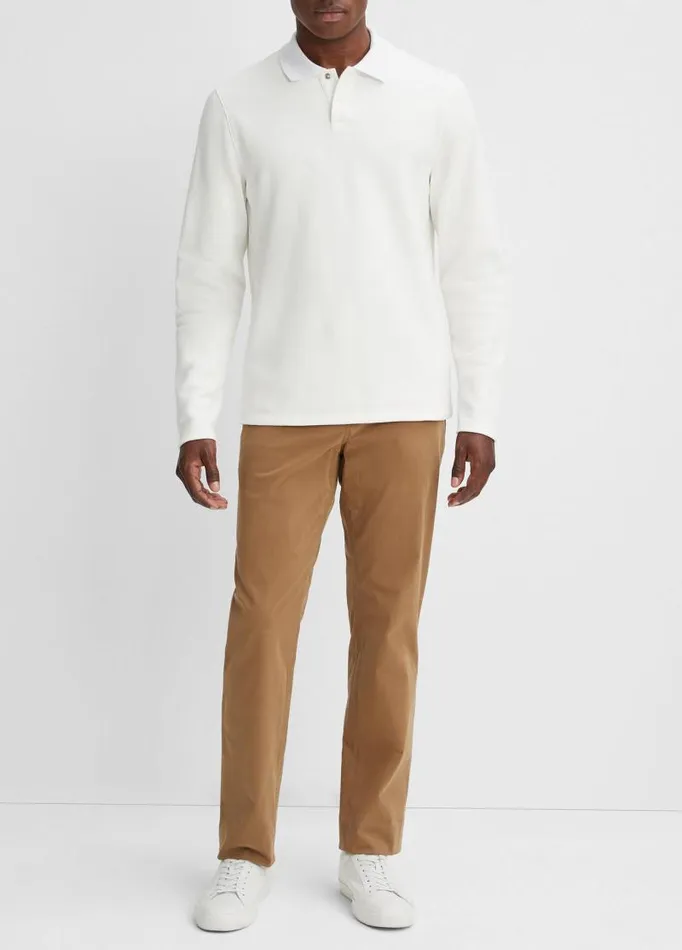 Men TShirts and Polos Vince DoubleKnit Piqu LongSleeve Polo Shirt Off White