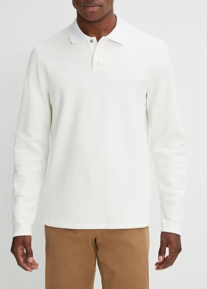 Men TShirts and Polos Vince DoubleKnit Piqu LongSleeve Polo Shirt Off White