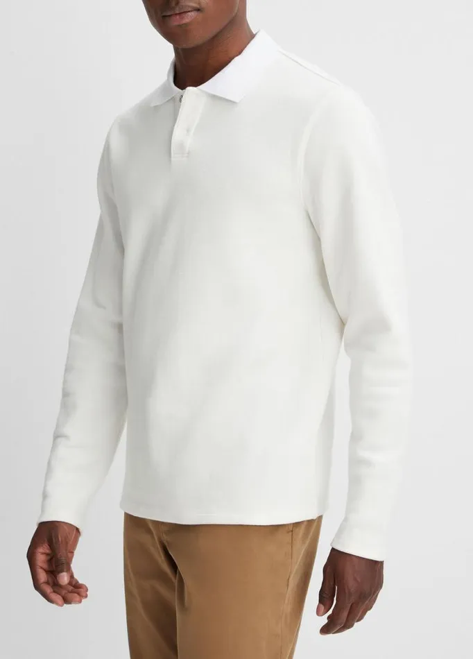 Men TShirts and Polos Vince DoubleKnit Piqu LongSleeve Polo Shirt Off White