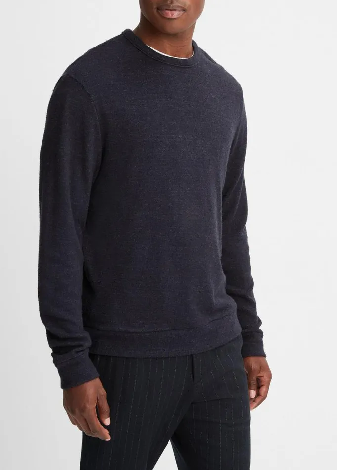 Men TShirts and Polos Vince Drapey LongSleeve Crew Neck Pullover Heather Coastal Blue