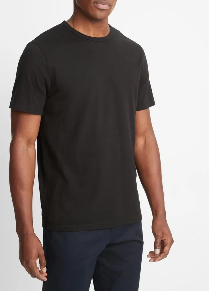 Men TShirts and Polos Vince Garment Dye ShortSleeve Crew Neck TShirt True Black