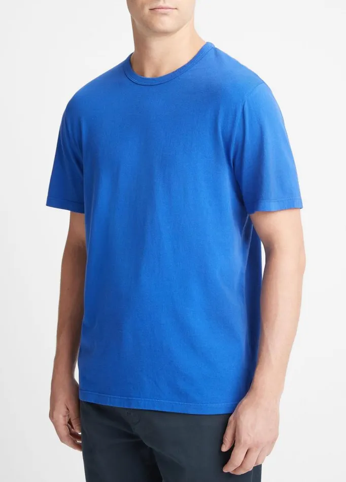 Men TShirts and Polos Vince Garment Dye ShortSleeve Crew Neck TShirt Washed Cobalt