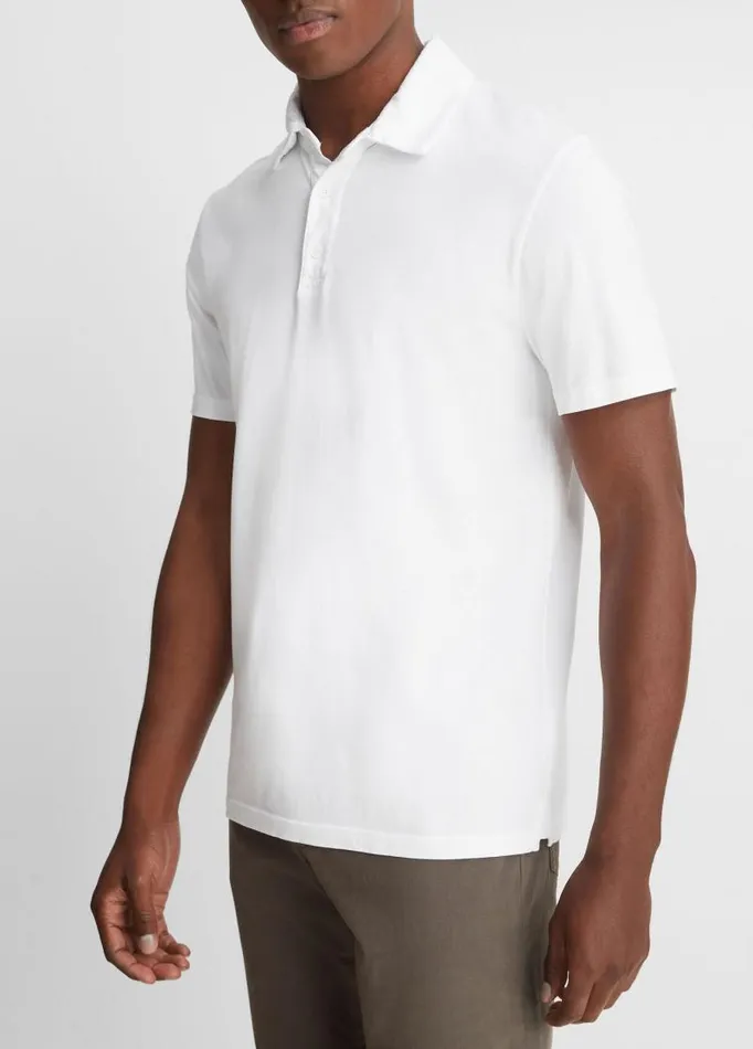 Men TShirts and Polos Vince Garment Dye ShortSleeve Polo Shirt Optic White