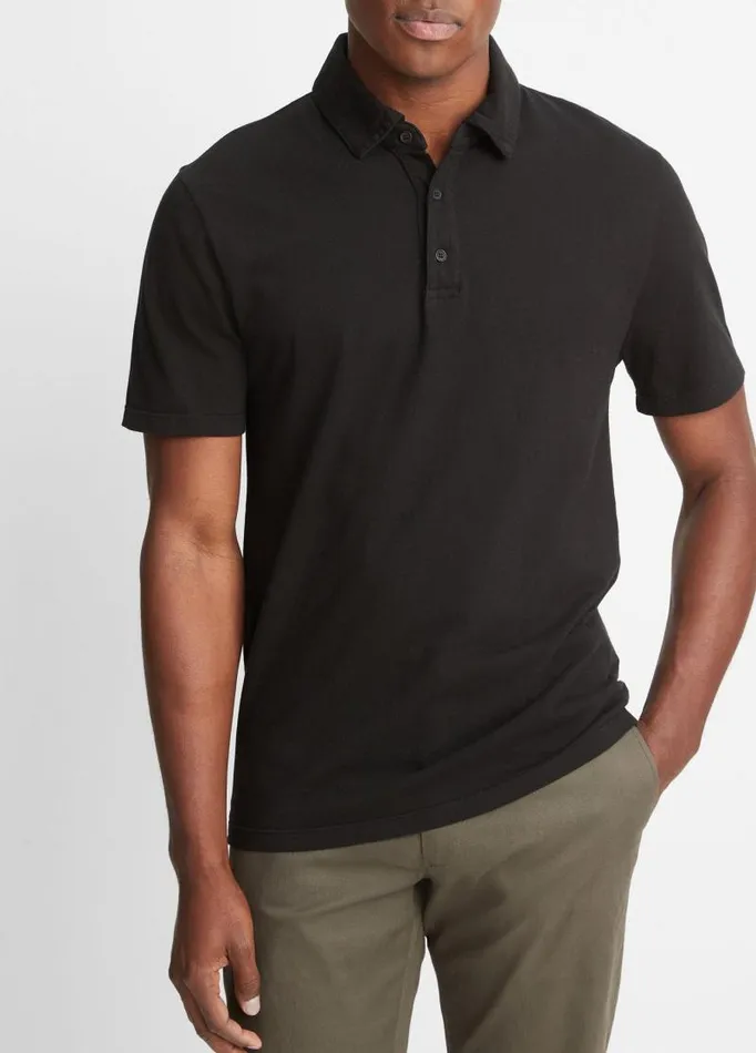 Men TShirts and Polos Vince Garment Dye ShortSleeve Polo Shirt True Black