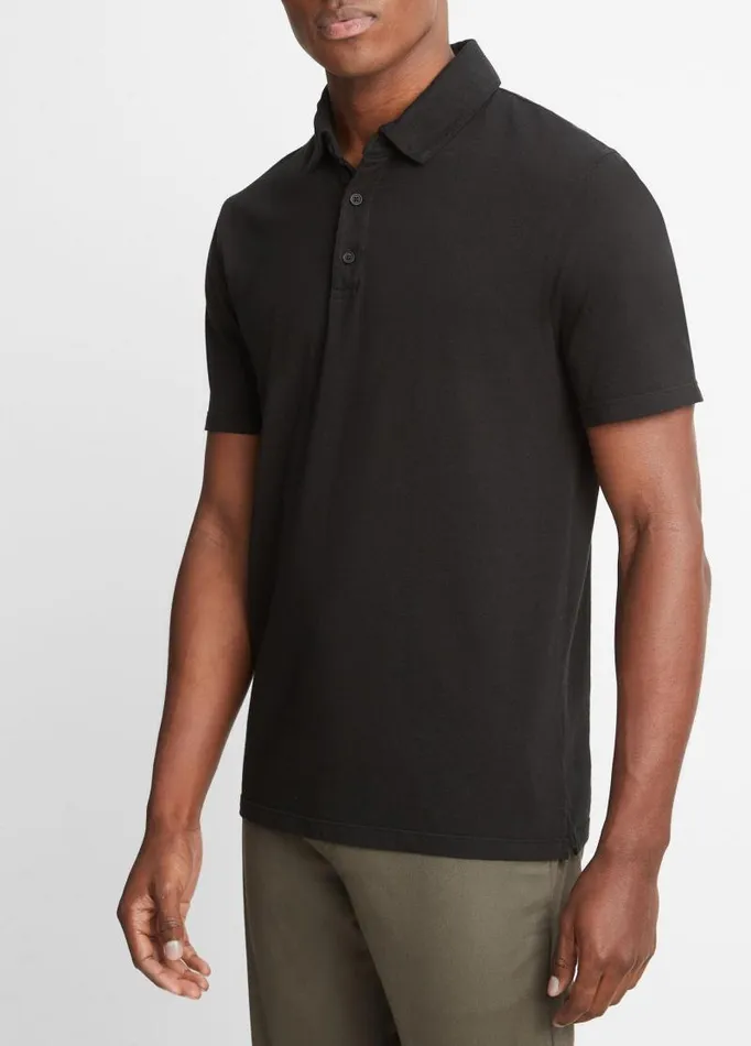 Men TShirts and Polos Vince Garment Dye ShortSleeve Polo Shirt True Black