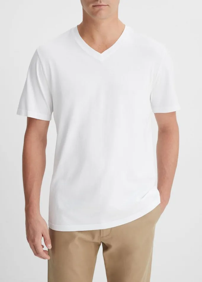 Men TShirts and Polos Vince Garment Dye Short Sleeve VNeck TShirt Optic White