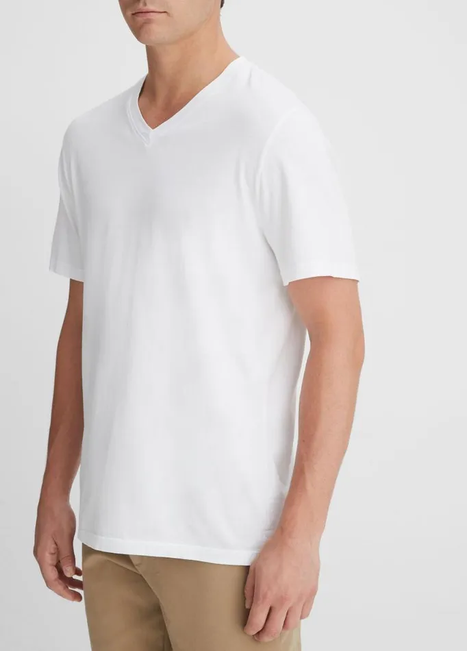 Men TShirts and Polos Vince Garment Dye Short Sleeve VNeck TShirt Optic White