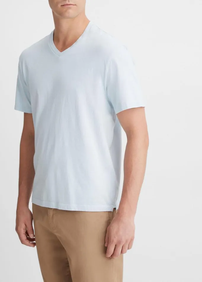 Men TShirts and Polos Vince Garment Dye Short Sleeve VNeck TShirt Shirting Blue