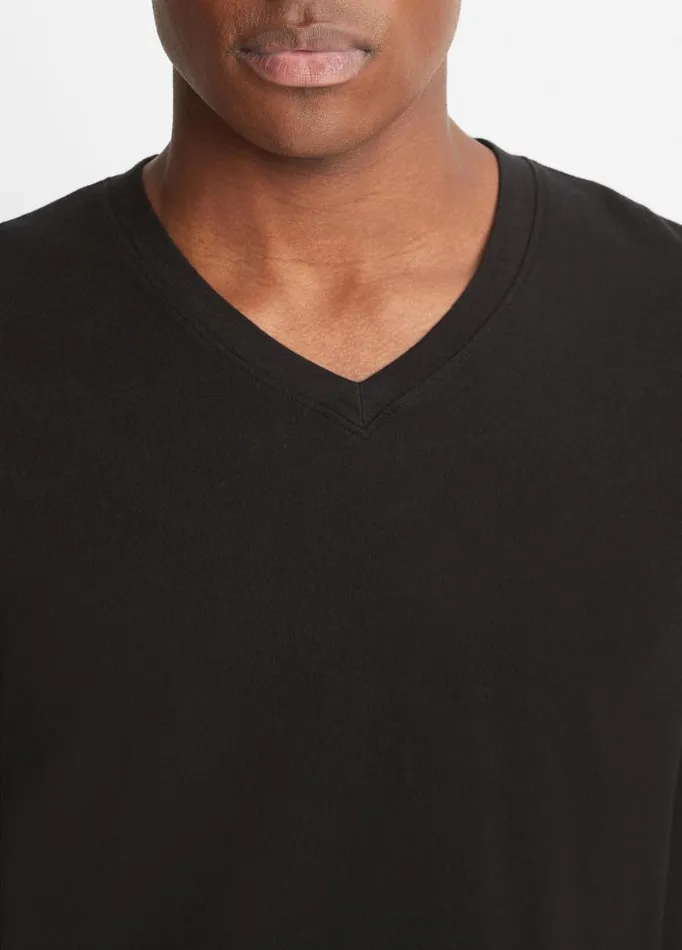 Men TShirts and Polos Vince Garment Dye Short Sleeve VNeck TShirt True Black