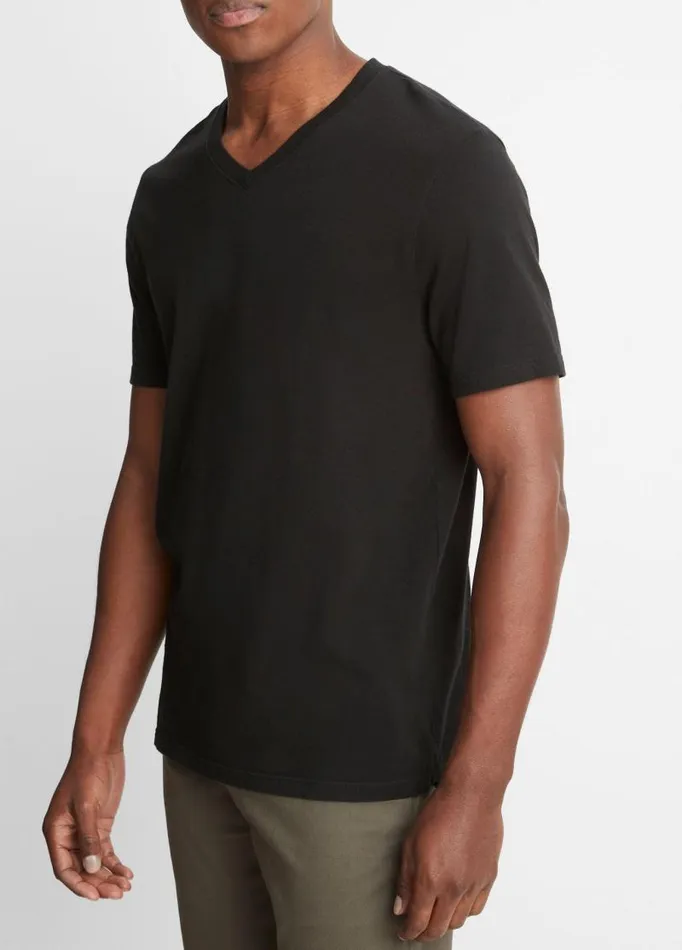 Men TShirts and Polos Vince Garment Dye Short Sleeve VNeck TShirt True Black