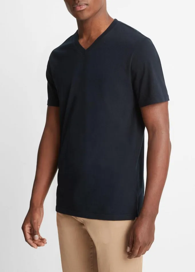 Men TShirts and Polos Vince Garment Dye Short Sleeve VNeck TShirt Washed Coastal