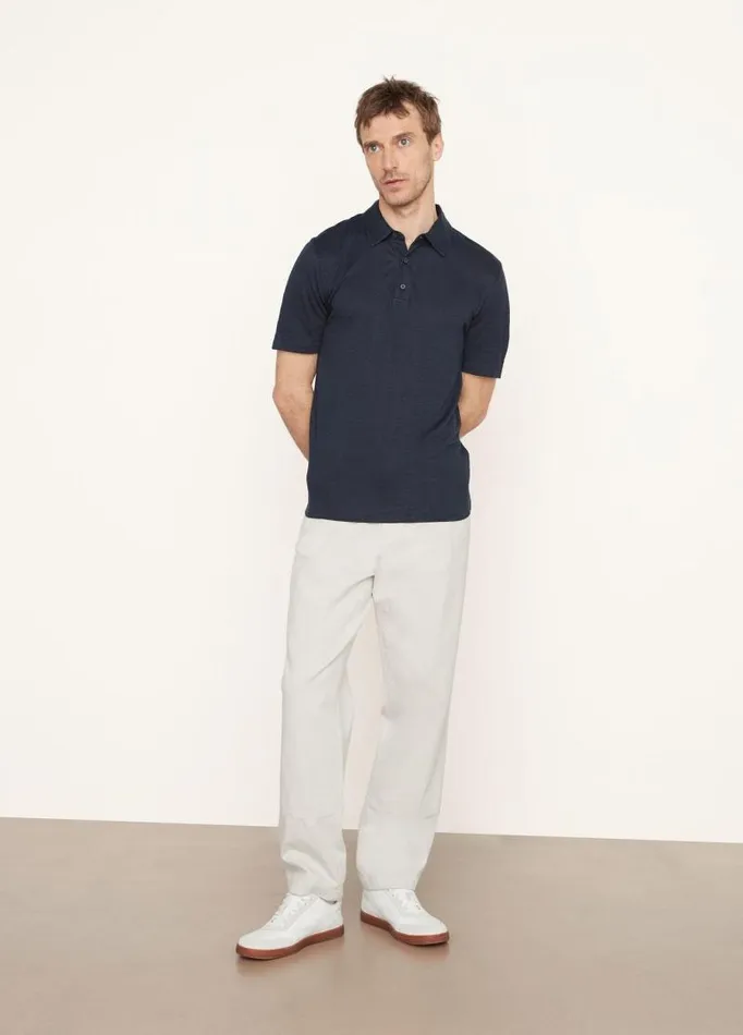 Men TShirts and Polos Vince Linen Polo Shirt Coastal Blue