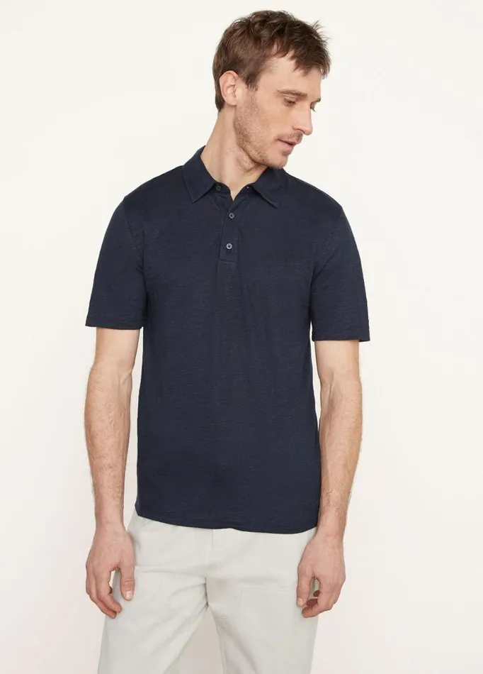 Men TShirts and Polos Vince Linen Polo Shirt Coastal Blue