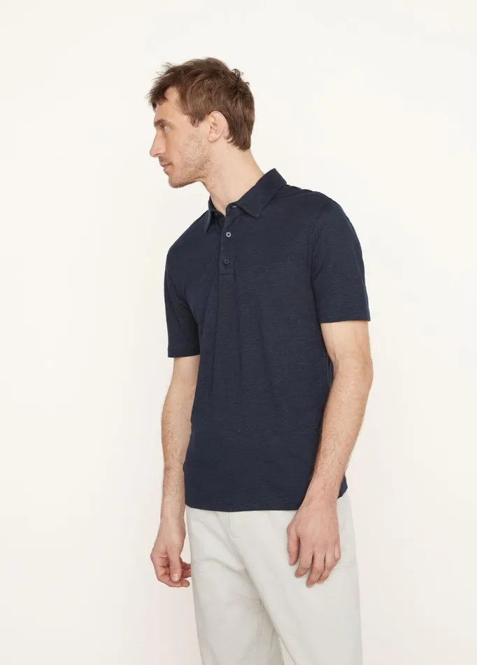 Men TShirts and Polos Vince Linen Polo Shirt Coastal Blue
