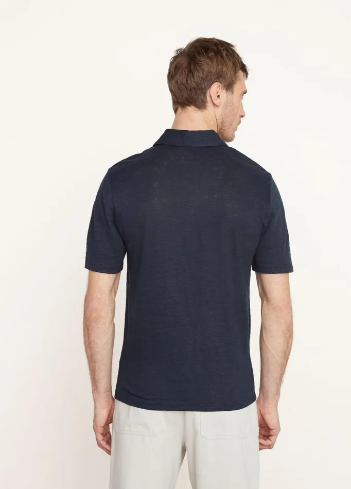 Men TShirts and Polos Vince Linen Polo Shirt Coastal Blue
