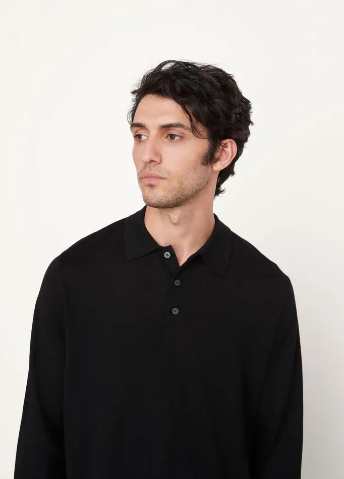 Men TShirts and Polos Vince Merino Long Sleeve Polo Black