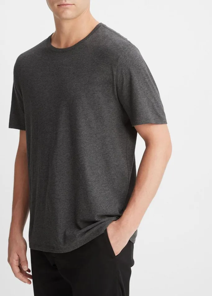 Men TShirts and Polos Vince Pima Cotton Crew Neck TShirt Heather Carbon