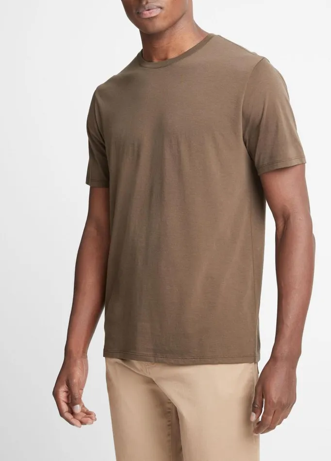 Men TShirts and Polos Vince Pima Cotton Crew Neck TShirt Olive Cove