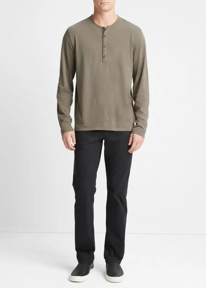 Men TShirts and Polos Vince Pima Cotton LongSleeve Henley Carrillo Green