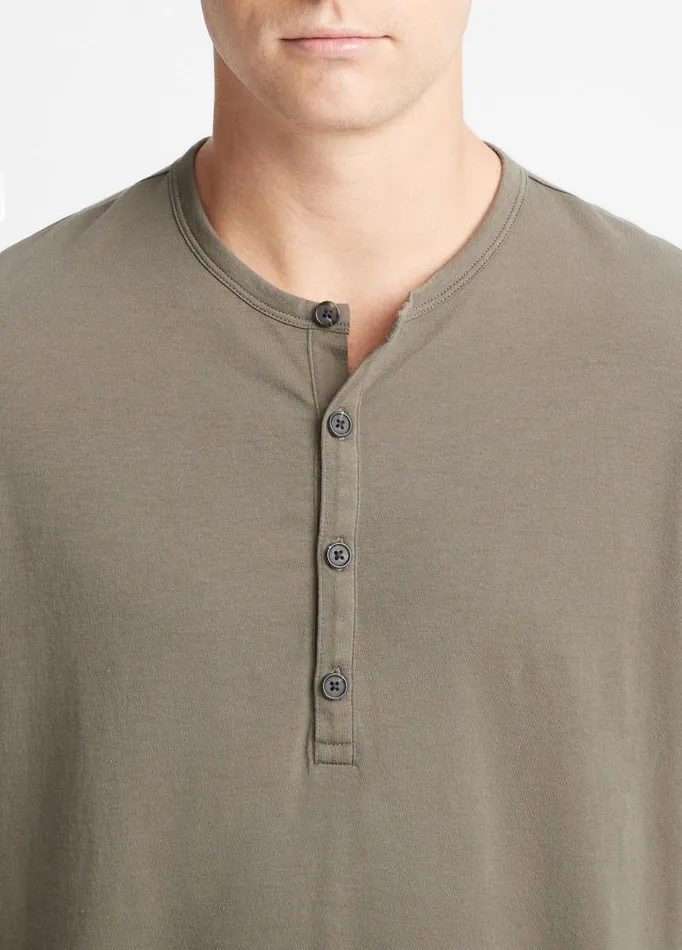 Men TShirts and Polos Vince Pima Cotton LongSleeve Henley Carrillo Green