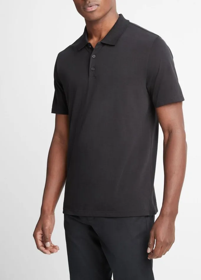 Men TShirts and Polos Vince Pima Cotton ShortSleeve Polo Shirt Black