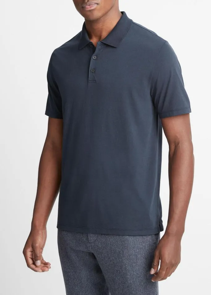 Men TShirts and Polos Vince Pima Cotton ShortSleeve Polo Shirt Coastal Blue