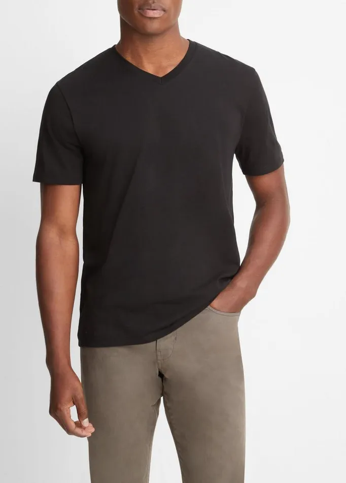 Men TShirts and Polos Vince Pima Cotton VNeck TShirt Black