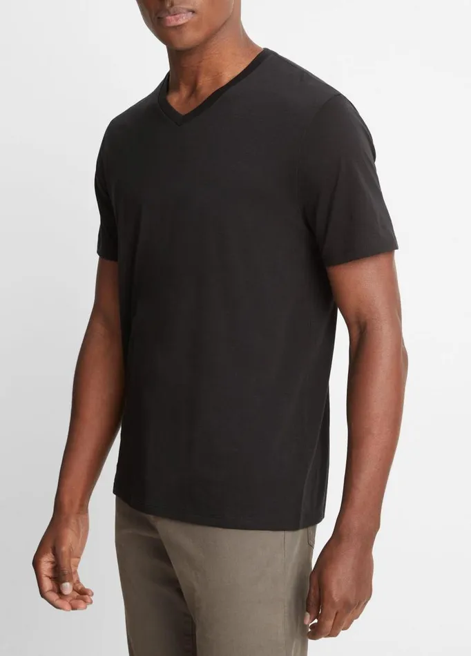 Men TShirts and Polos Vince Pima Cotton VNeck TShirt Black