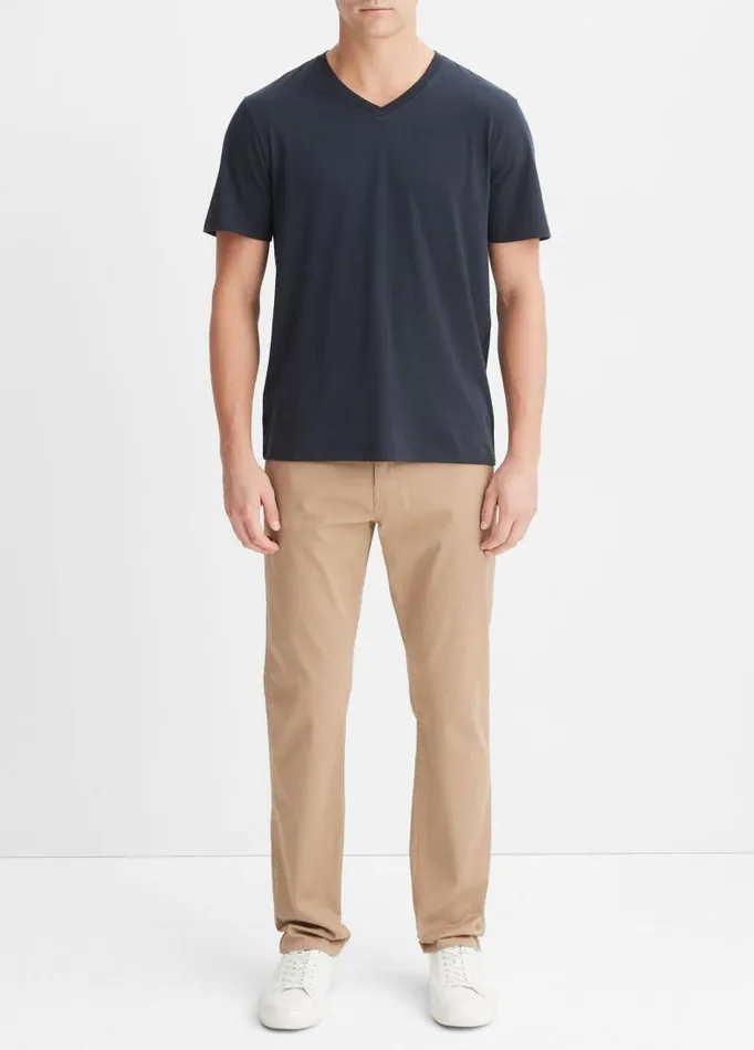 Men TShirts and Polos Vince Pima Cotton VNeck TShirt Coastal Blue