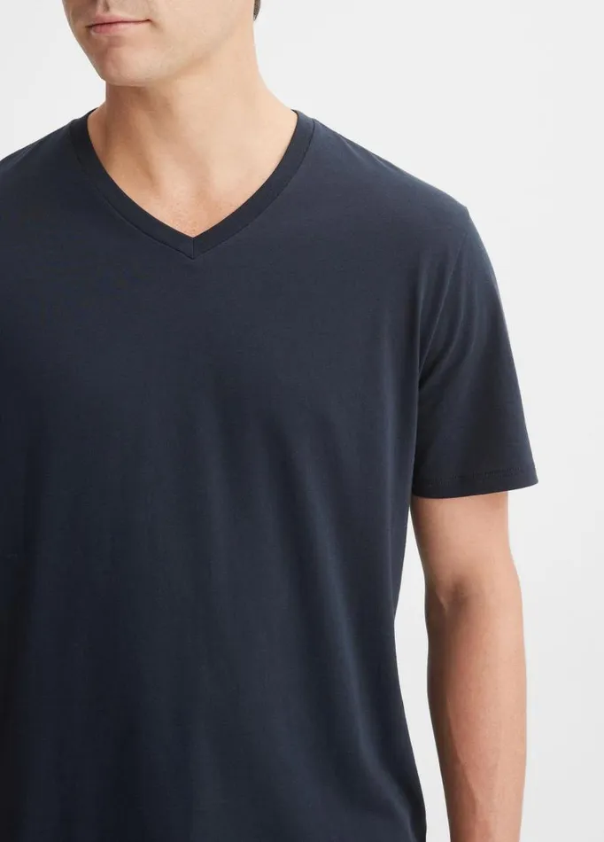 Men TShirts and Polos Vince Pima Cotton VNeck TShirt Coastal Blue