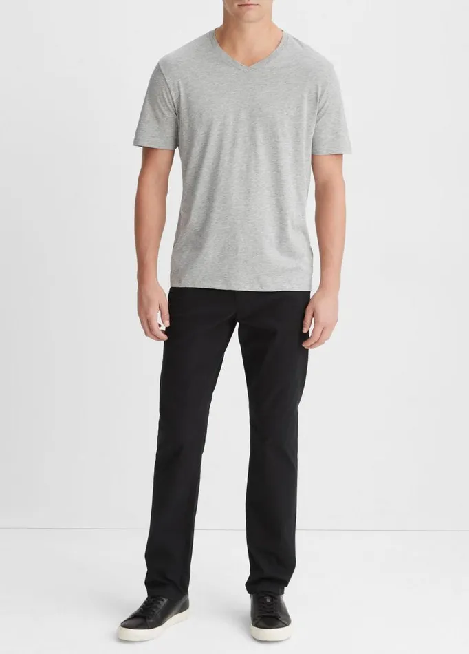 Men TShirts and Polos Vince Pima Cotton VNeck TShirt Heather Steel