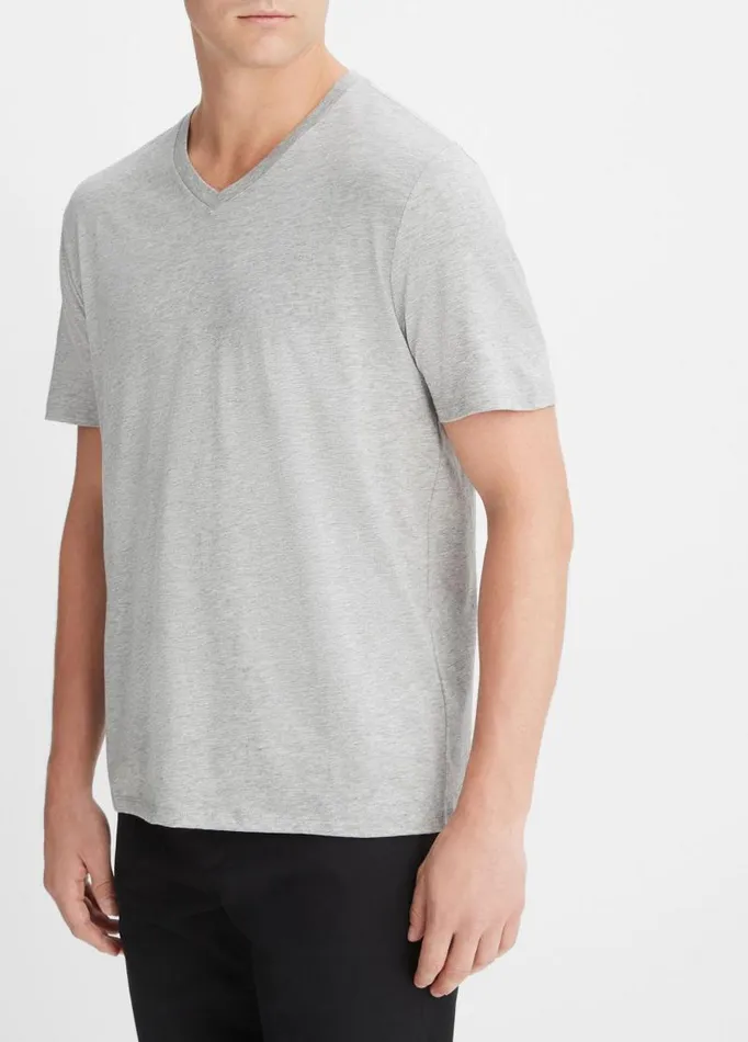Men TShirts and Polos Vince Pima Cotton VNeck TShirt Heather Steel