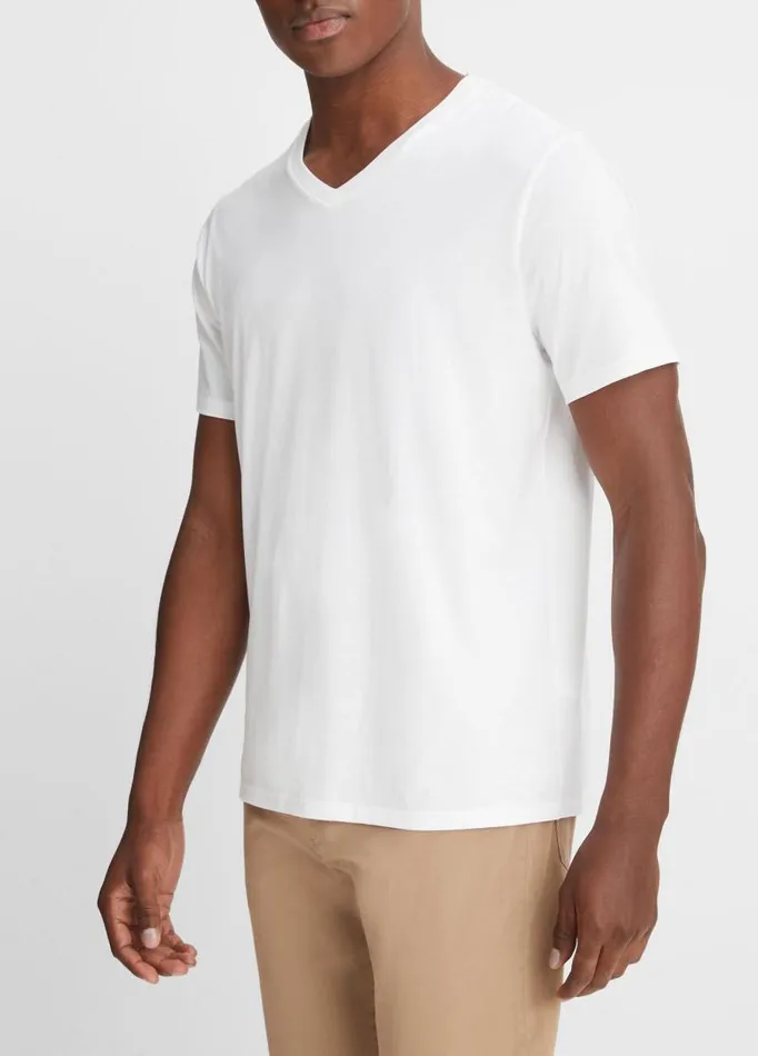 Men TShirts and Polos Vince Pima Cotton VNeck TShirt Optic White