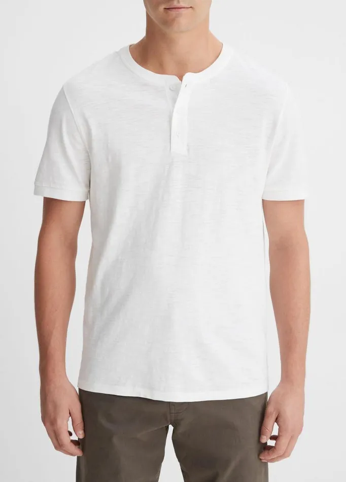 Men TShirts and Polos Vince Slub Cotton Short Sleeve Henley White