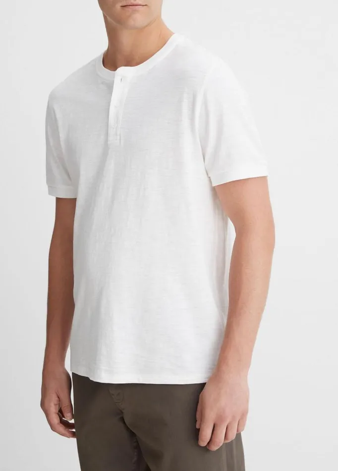 Men TShirts and Polos Vince Slub Cotton Short Sleeve Henley White
