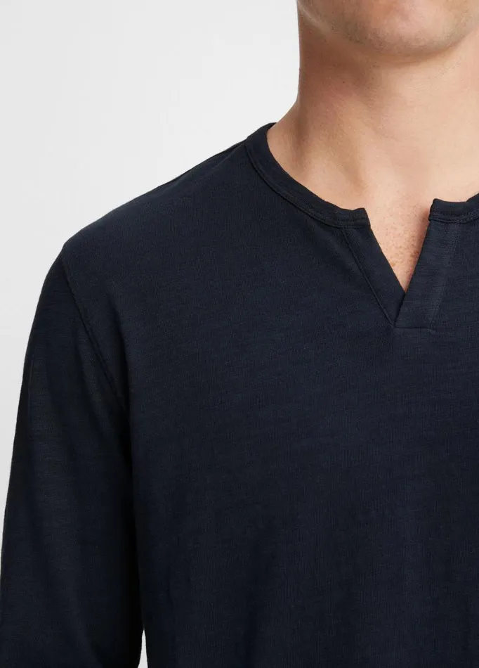 Men TShirts and Polos Vince Slub Cotton SplitNeck TShirt Coastal Blue