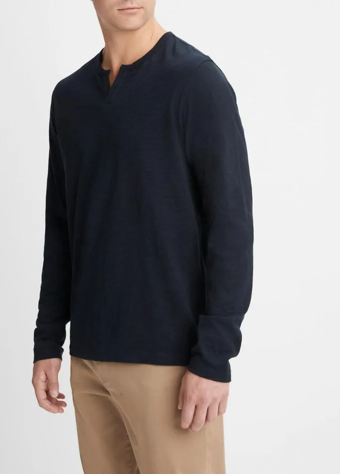 Men TShirts and Polos Vince Slub Cotton SplitNeck TShirt Coastal Blue