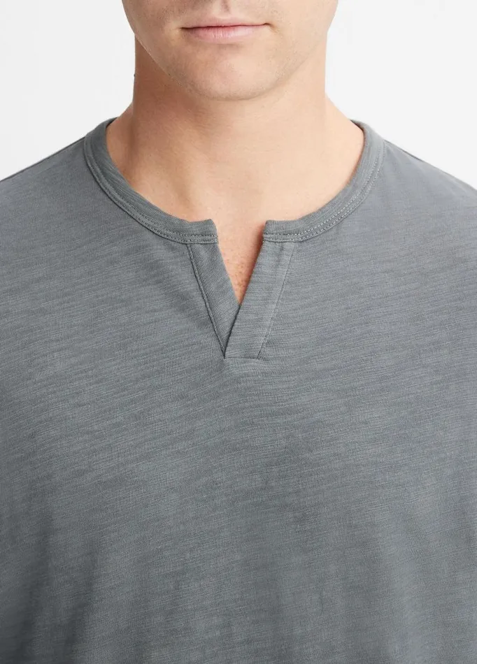 Men TShirts and Polos Vince Slub Cotton SplitNeck TShirt Dusty Teal
